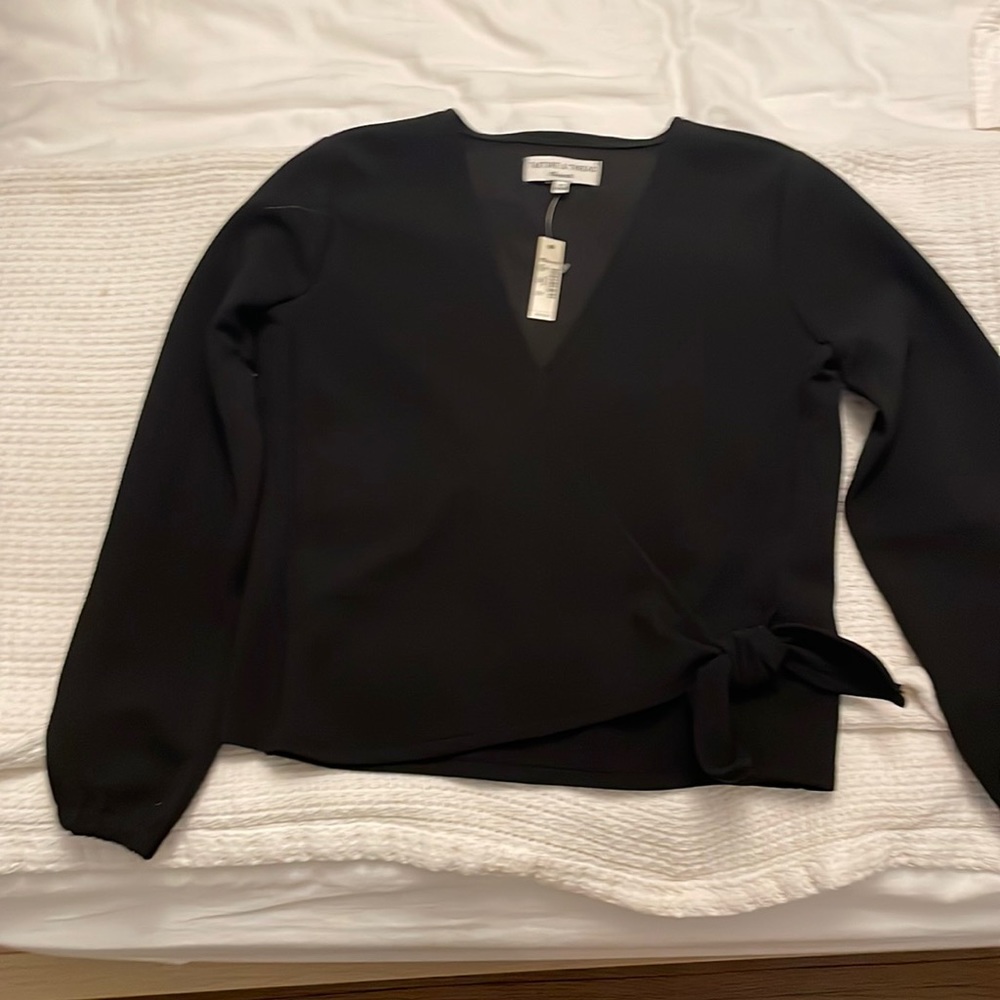 Madewell black tie long sleeve blouse